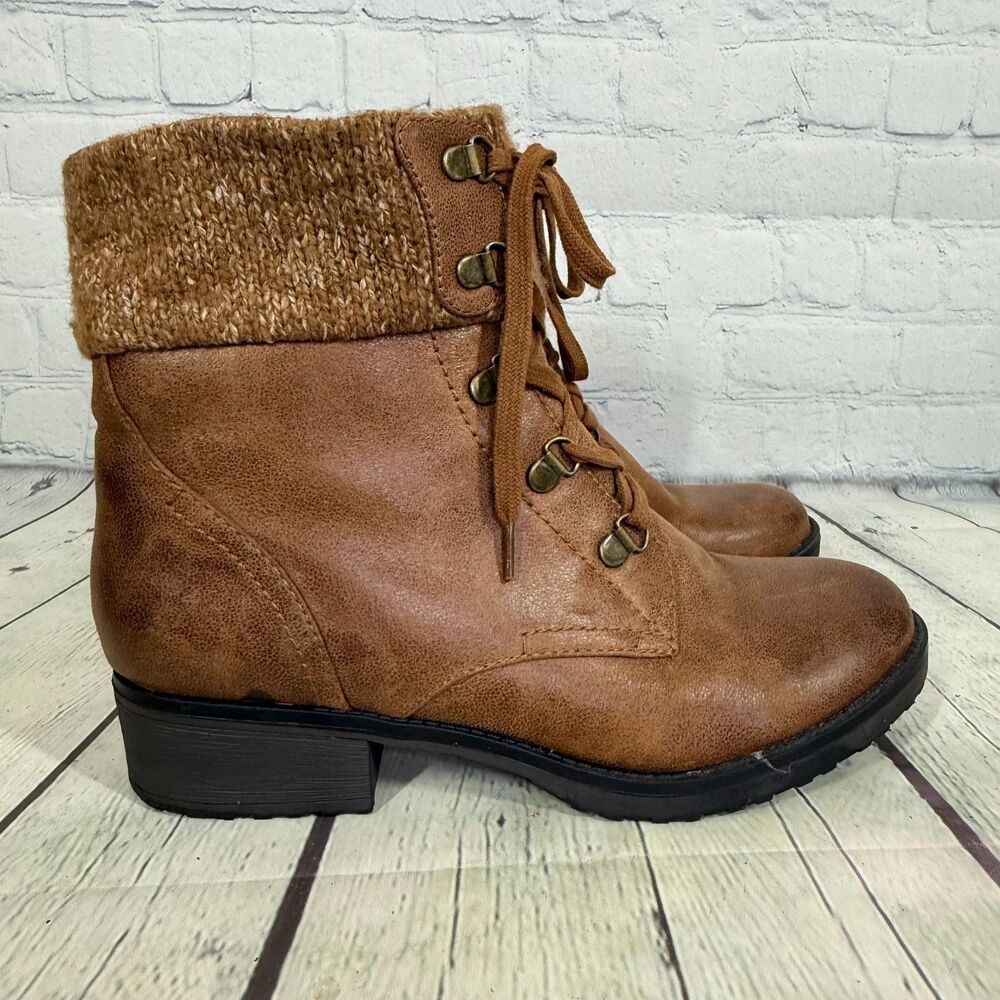 Baretrap Combat Ankle Boots Women Size 9 Brown Orley Faux Leather Winter Booties